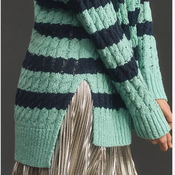 NWT Anthropologie Pilcro Longline Stitch Sweater in blue and green stripes - Picture 9 of 11